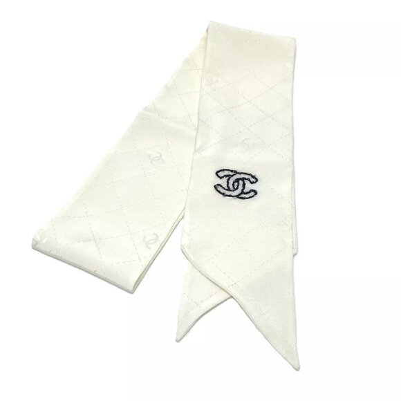 CHANEL CC Mark Matelasse Apparel BandeauScarf Scarf silk White/Black Unused